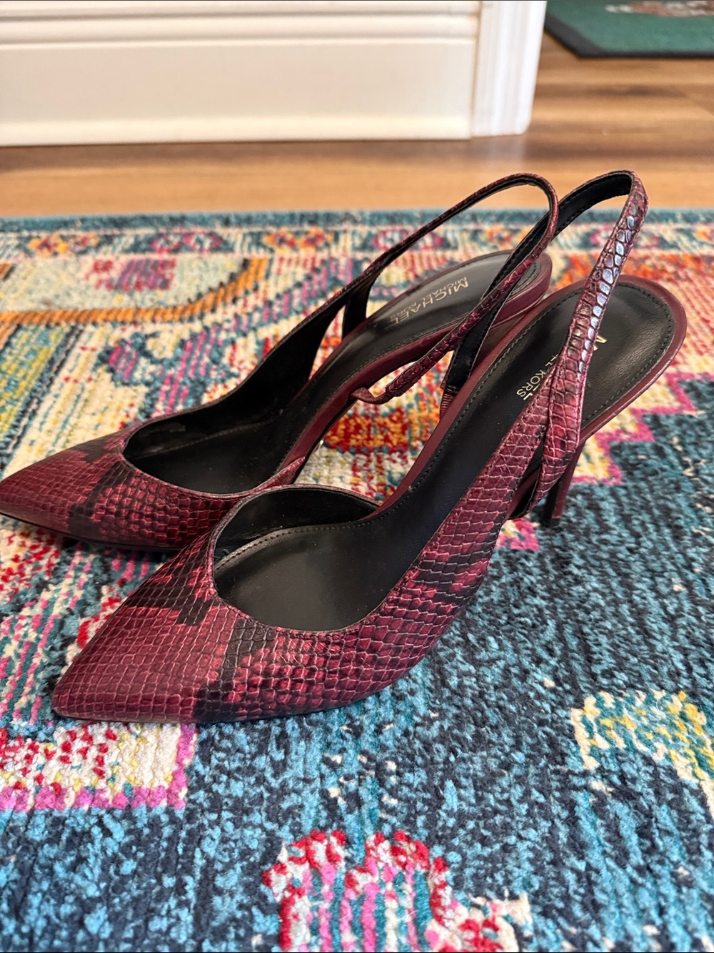 MICHAEL Michael Kors Burgundy Snake-Print Slingback Heels - Picture 4 of 7